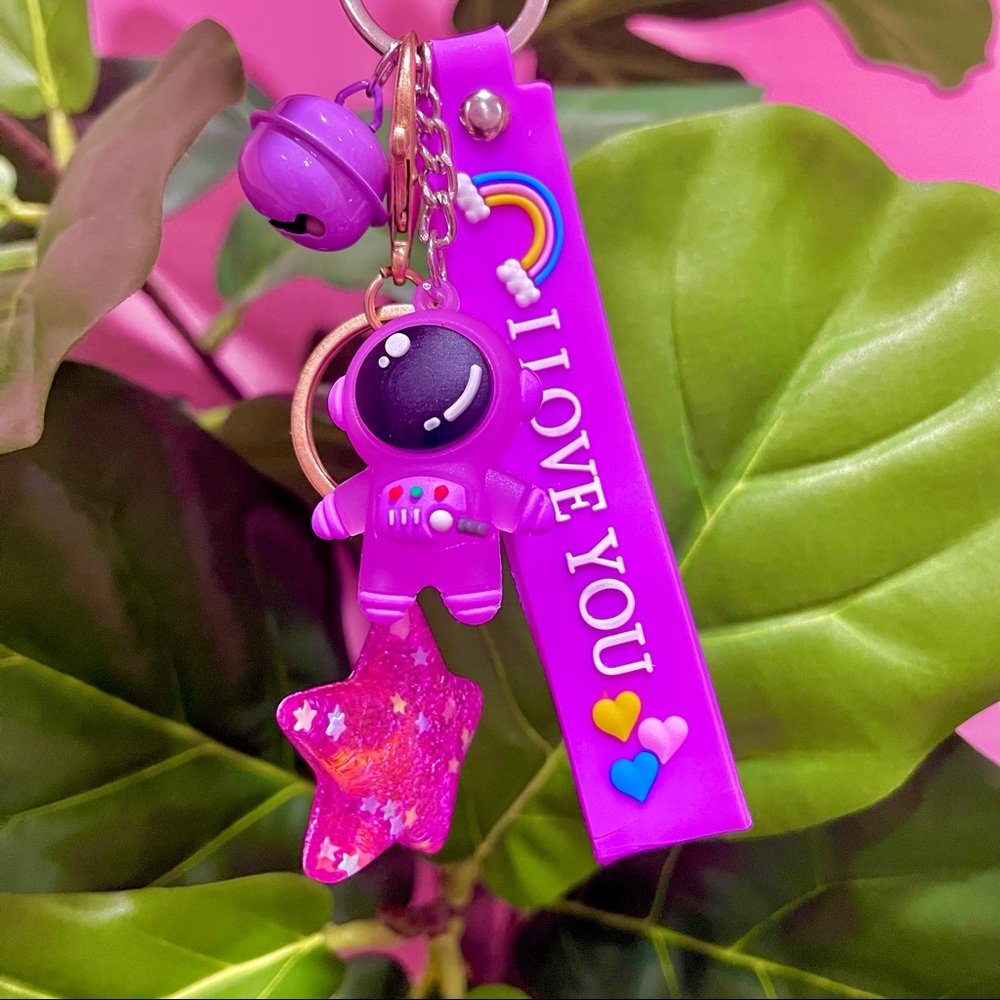 Purple Spaceman Glitter Keychain Set - Picture 2 of 3